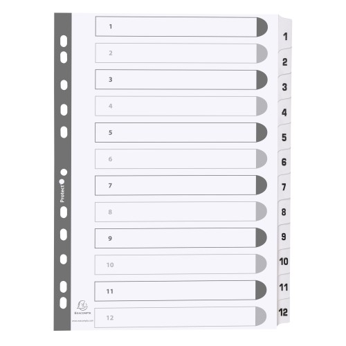 Exacompta Mylar Printed 160 GSM Indices A4 12 Part, 1 to 12 Numbered Tabs