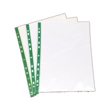 Punched Pockets A4 50 micron Glass Clear Green Strip (100)