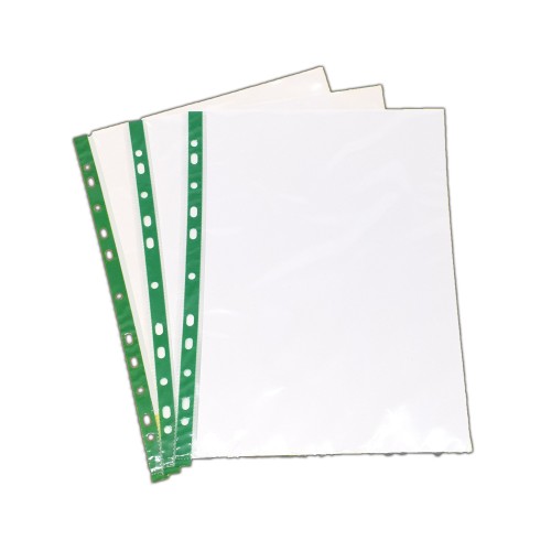 Punched Pockets A4 50 micron Glass Clear Green Strip (100)