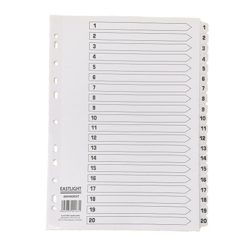 Index White Clear Tabs 1-20
