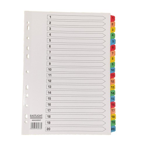 Index White Multicolour Tabs 1-20