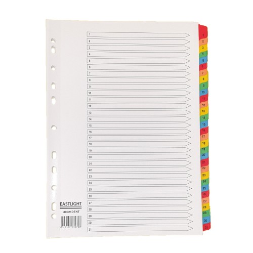 Index White Multicolour Tabs 1-31