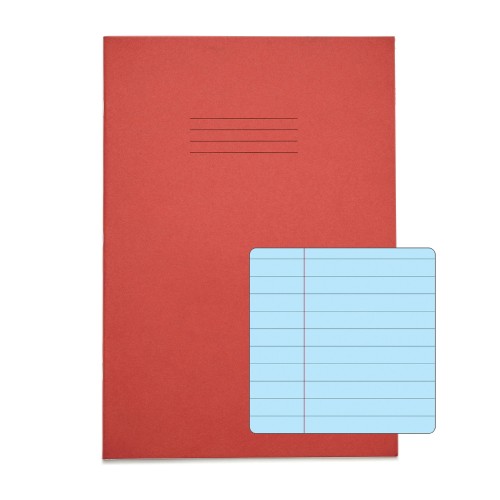 RHINO A4 Special Exercise Book 48 Page, Red with Tinted Blue Paper, F8M (Pack of 10)