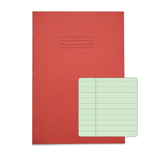 RHINO A4 Special Exercise Book 48 Page, Red with Tinted Green Paper, F8M (Pack of 10)