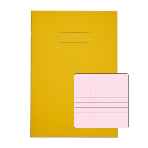 RHINO A4 Special Exercise Book 48 Page, Yellow with Tinted Pink Paper, F8M (Pack of 10)