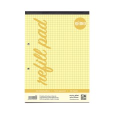 RHINO A4 Yellow Paper Refill Pad 100 Page 7mm Squared (Pack of 36)