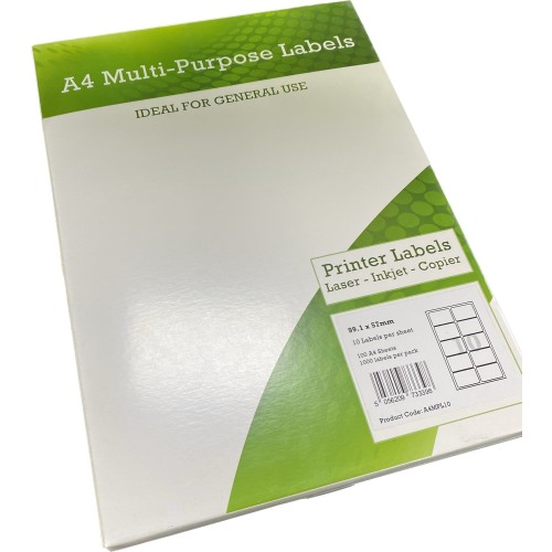 A4 Multipurpose Labels 10 Per Sheet 99.1 x 57mm (White) Pk of 100