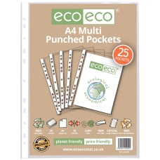 A4 100% Recycled Bag Multi Punched Pockets - Pack of 25