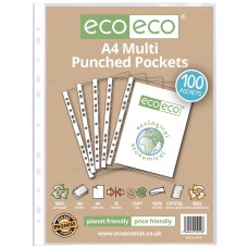 A4 100% Recycled Bag Multi Punched Pockets - Pack of 100