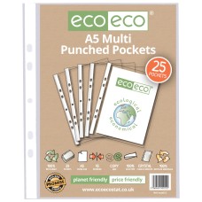 A5 100% Recycled Bag Multi Punched Pockets - Pack of 25