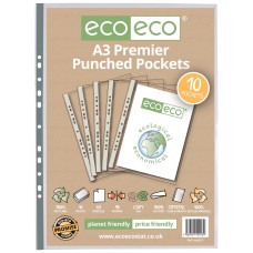 A3 100% Recycled Bag Multi Punched Pockets - Pack of 10