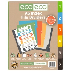 A5 50% Recycled Index File Dividers - 1 Set of 6