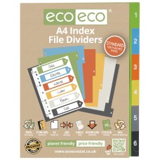 A4 50% Recycled Index File Dividers - 1 Set of 6