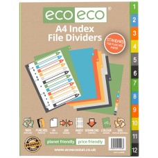 A4 50% Recycled Index File Dividers - 1 Set of 12