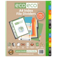 A4 50% Recycled Wide Index File Dividers - 1 Set of 12