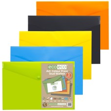 A4+ 50% Recycled Colour Press Stud Wallets - Pack of 5