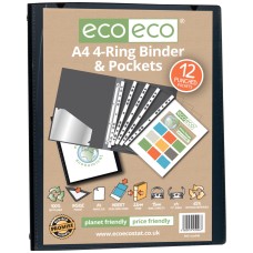 A4 65% Recycled Ring Binder with 12 Multi Punched Pockets - Single