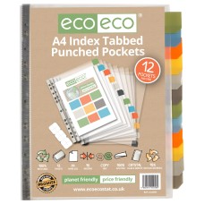 A4 95% Recycled Index Tabbed Premier Punched Pockets - 1 Set of 12