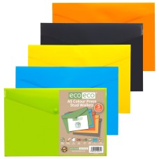 Pack 5 A5 50% Recycled Colour Press Stud Wallets - Pack of 5