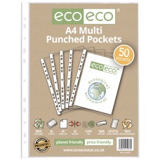 A4 100% Recycled Bag Multi Punched Pockets - Pack of 50