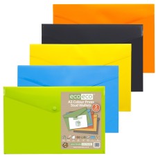 A3 50% Recycled Colour Press Stud Wallets - Pack of 5
