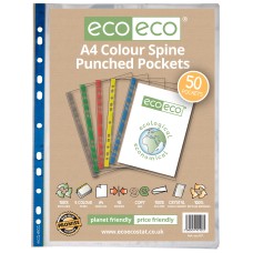 A4 100% Recycled Bag 50 Colour Spine Multi Punched Pockets - Pack of 50