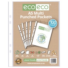 A5 100% Recycled Bag 100 Multi Punched Pockets - Pack of 100