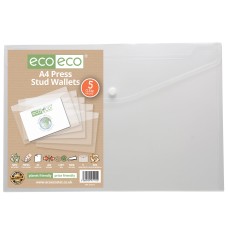 Pack 5 A4 50% Recycled Clear Press Stud Wallets - Pack of 5
