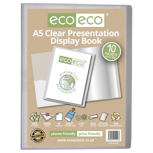 A5 50% Recycled Clear 10 Pocket Presentation Display Book - Single
