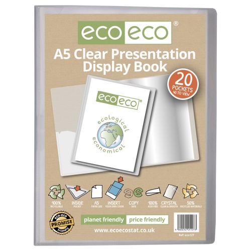 A5 50% Recycled Clear 20 Pocket Presentation Display Book - Single