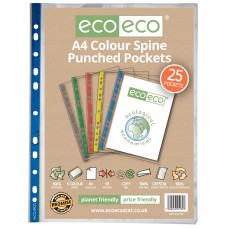A4 100% Recycled Bag 25 Colour Spine Multi Punched Pockets - Pack of 25