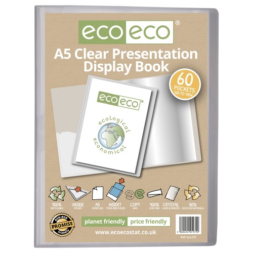 A5 50% Recycled Clear 60 Pocket Presentation Display Book - Single