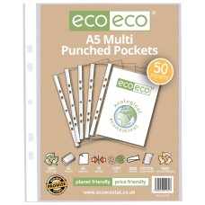 A5 100% Recycled Bag 50 Multi Punched Pockets - Pack of 50