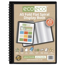 A5 50% recycled 20 pocket Fold Flat Spiral display book - Single