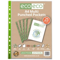 A4 100% Recycled Bag 25 65 Micron Multi Punched Pockets - Pack of 25