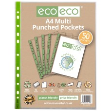 A4 100% Recycled Bag 50 65 Micron Multi Punched Pockets - Pack of 50