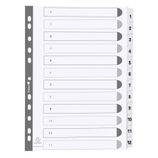 Exacompta Mylar Printed 160 GSM Indices A4 12 Part, 1 to 12 Numbered Tabs