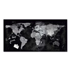 Wall Mounted Magnetic Glass Board 910x460x15mm - World Map Design
