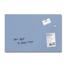 Wall Mounted Magnetic Glass Board 600x400x15mm - Matt Pastel Blue