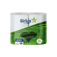 2 ply white Sirius brand 320 sheet toilet rolls packed 9x4  72 cases per pallet