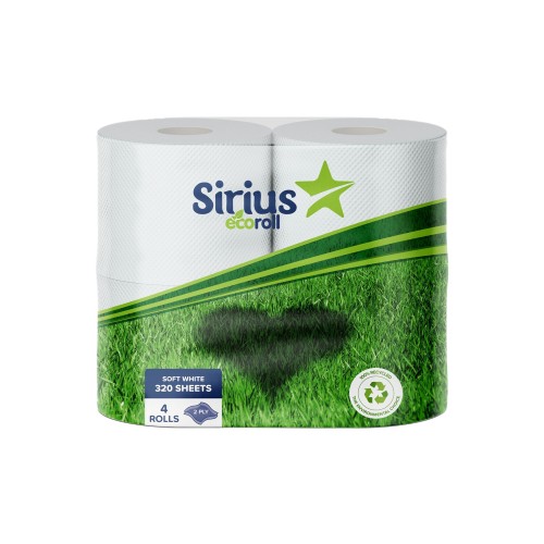 2 ply white Sirius brand 320 sheet toilet rolls packed 9x4  72 cases per pallet